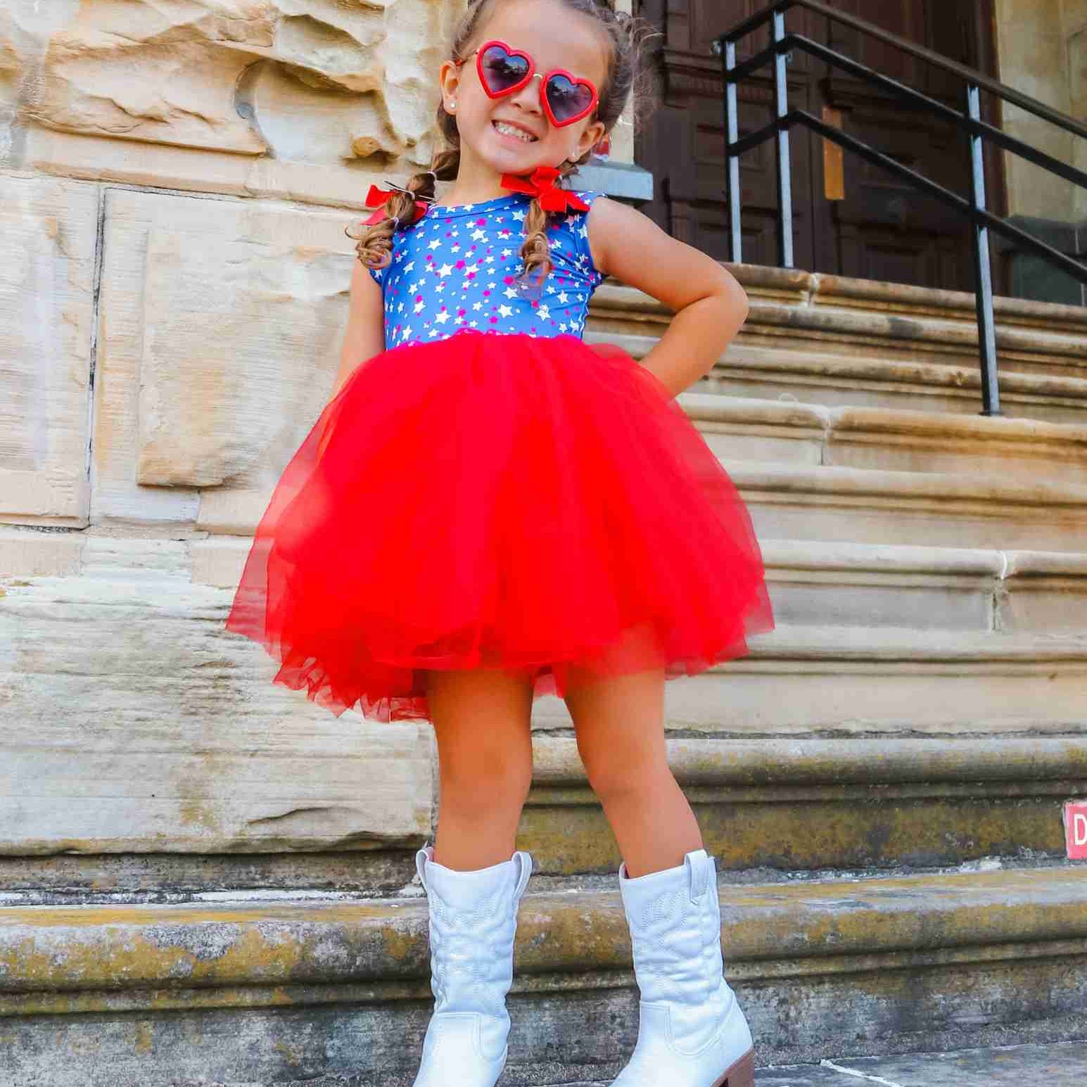 Tulle Dress, Red White and Blue dress for girls, summer dress